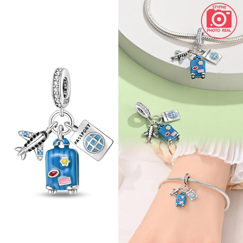 Brand New Copper Metal Colors Blue Travel Suitcase Bead Components Compatible With Copper Metal Colors Authentic Original Bracelets Do It Yourself