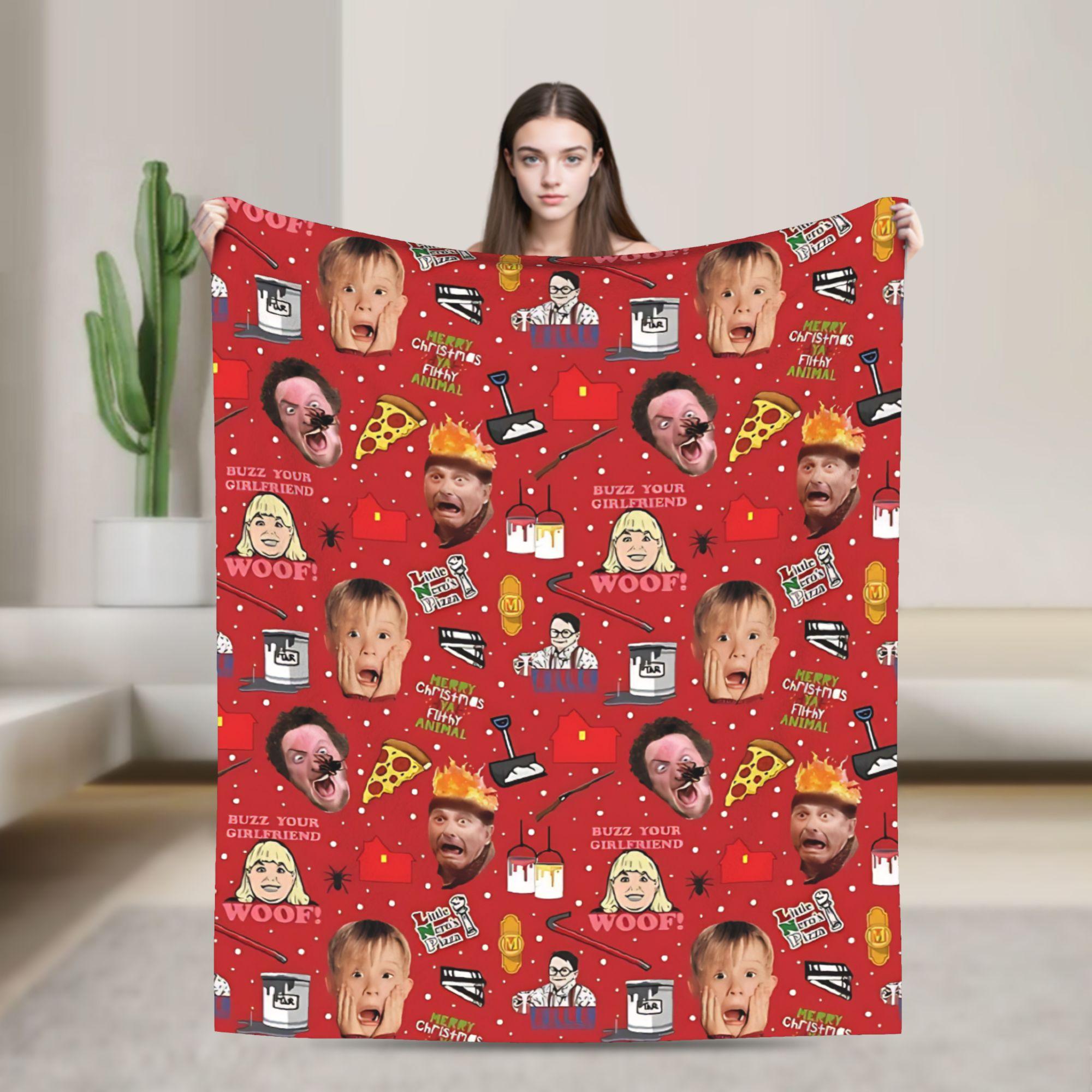 

Home Alone Merry Christmas Flannel Blanket Super Warm Throw Blanket for Outdoor Camping Fluffy Bedspread Sofa Bed Cover 75x90cm