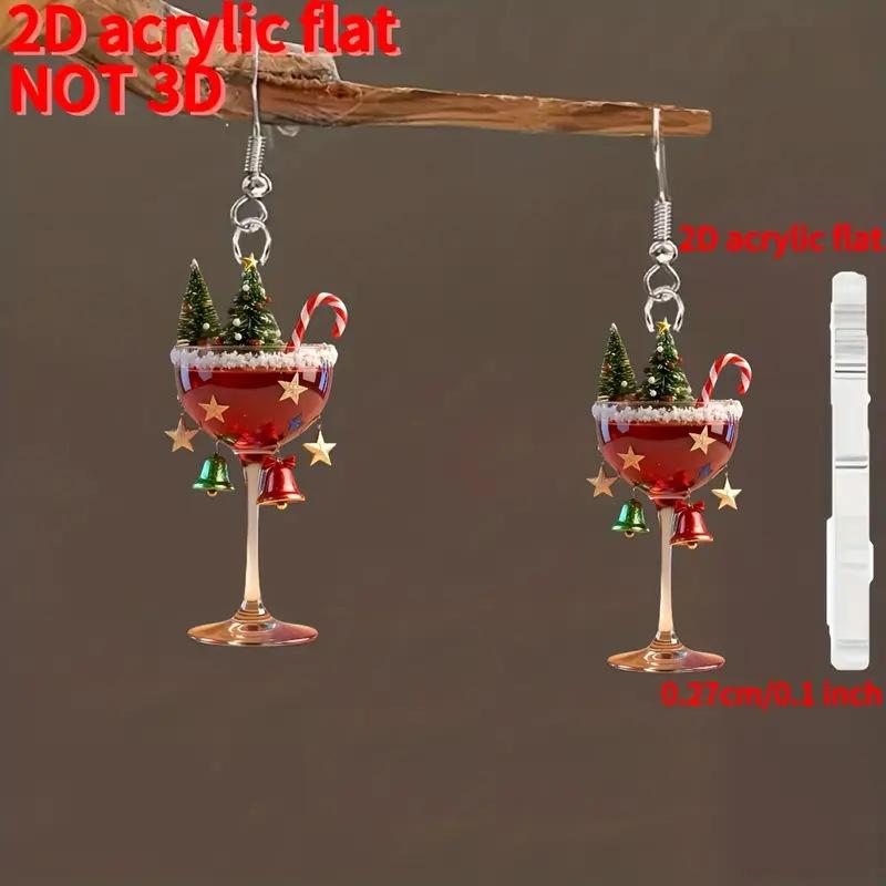 Cross-border new Christmas wine glass earrings flat acrylic atmosphere Christmas tree creative wine glass earrings ornament