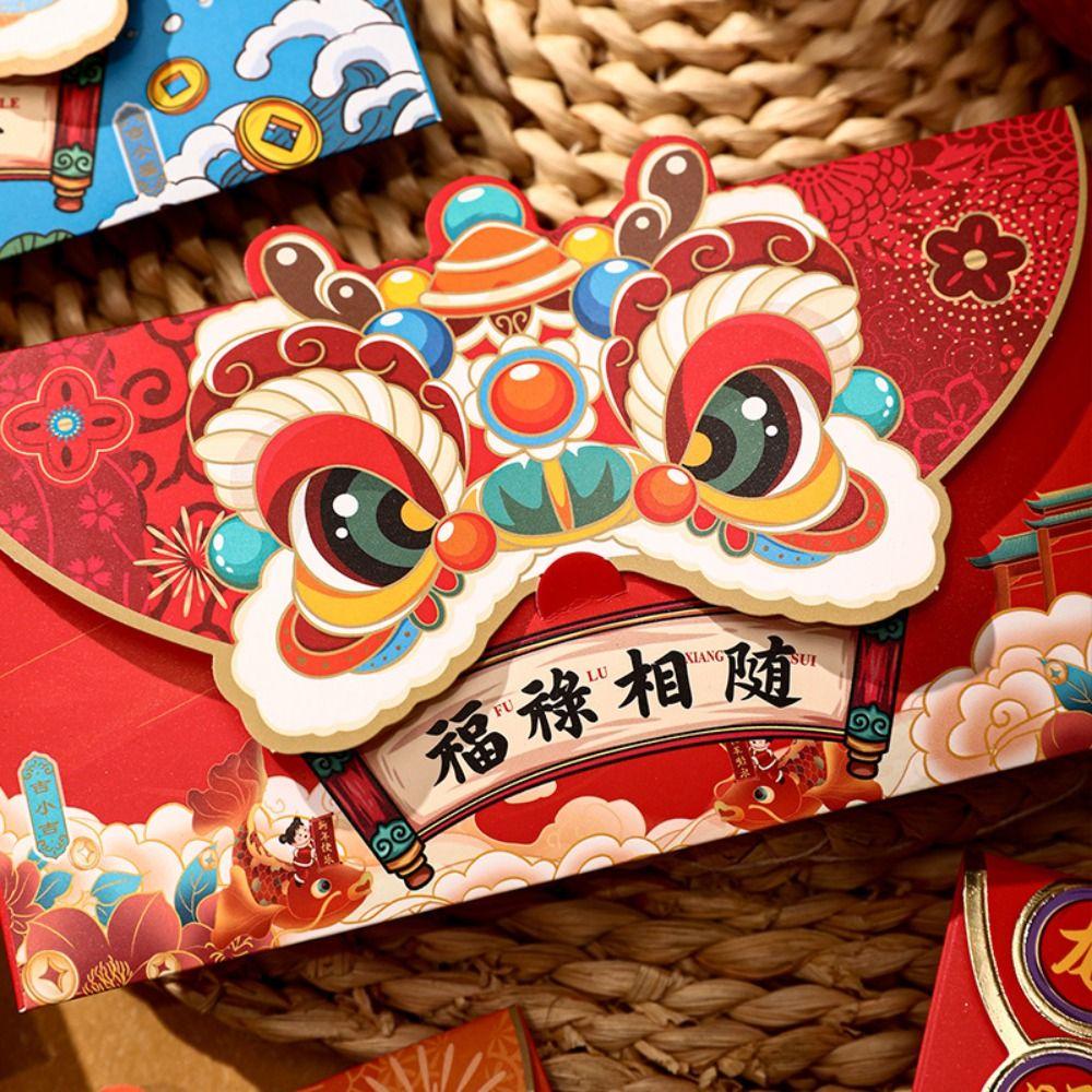 4pcs Chinese Style Dragon Year Red Envelope Lion Dance Lucky Money Pocket  Spring Festival