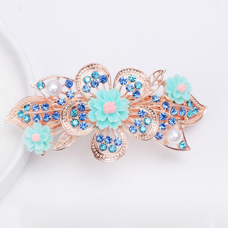 Clip de Primavera de Circonita Blanca Flor de Pedrería Brillante Clip Superior Clip Horizontal Elegante Adorno para el Cabello de Moda para Madres