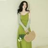 High sense temperament beautiful super fairy dopamine 2026 new summer vacation French suspender green dress tide
