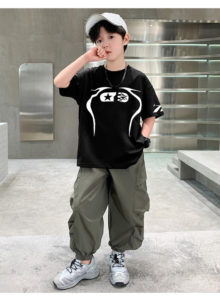 Boys' Summer Set 2026 New Children's Summer Dress, Medium and Large Children's Handsome and Fashionable Short sleeved Pants, Boys' Clothes Trendy