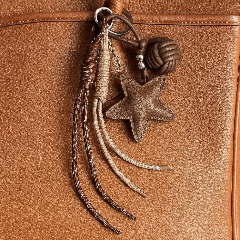 Woven Rope Leather Star Keychain Hanging Star and Ball Pendant  Small Gifts