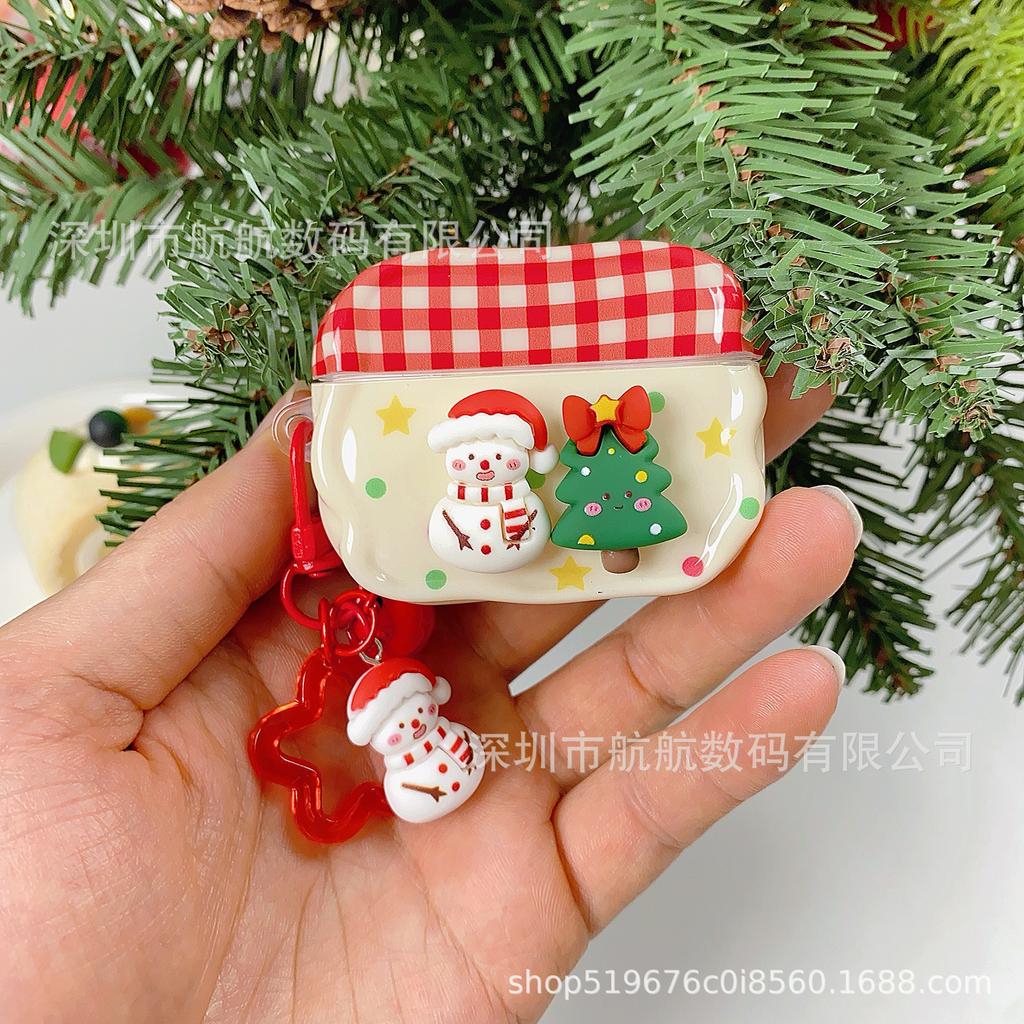 Plaid Three-dimensional Christmas Tree Snowman Suitable for Airpodspro 1st Generation 1st Generation 1st Generation Bluetooth Headset Case Protective