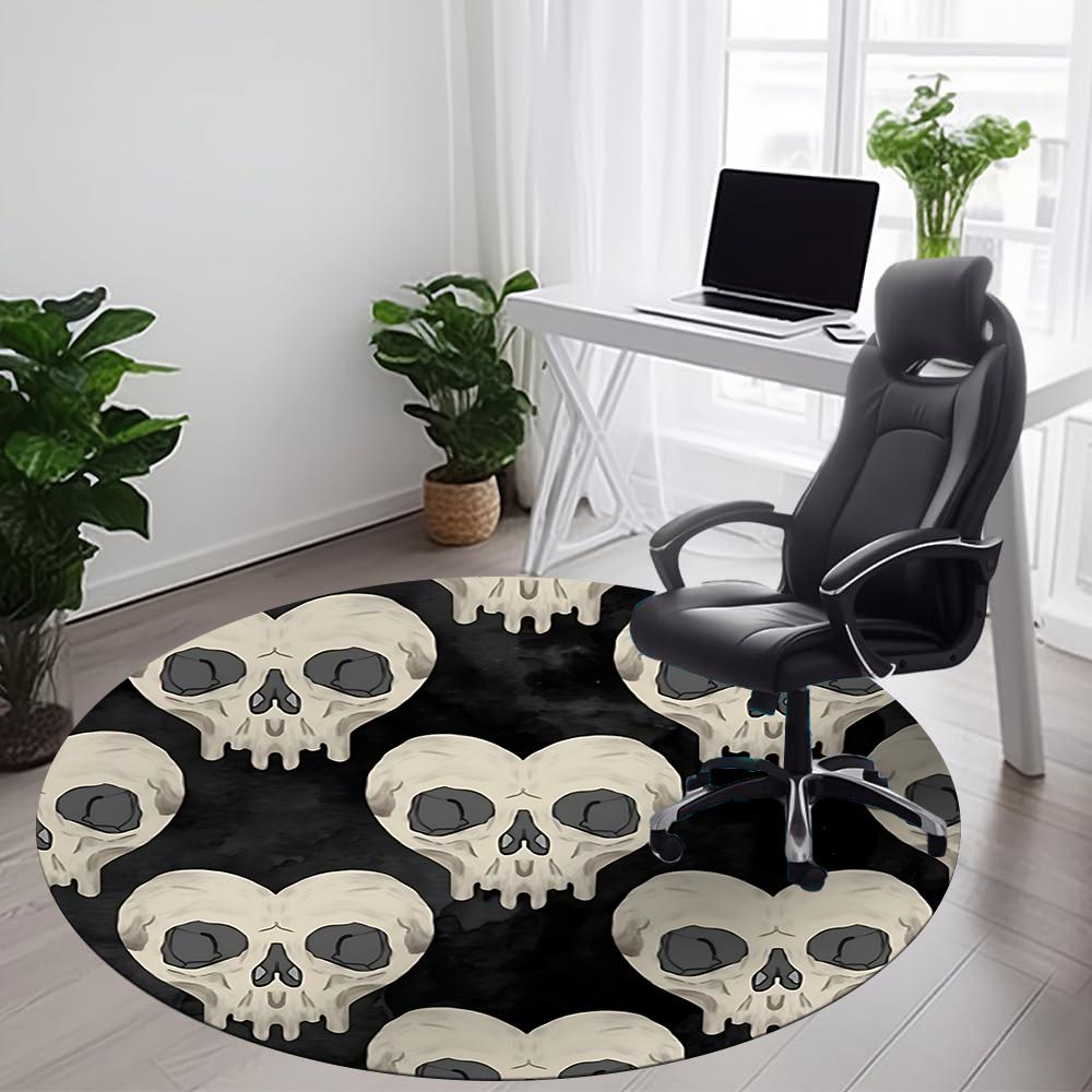 1pc Skull Pattern Office Round Area Rug, Indoor Mat Suitable ForOffice, Under Office Chairs Bedroom Living Room Home Decor, Room Deco u32