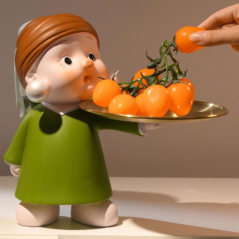 Decorative Foyer Key Tray with Pearl Earring Girl Design - Creative Living Room Ornament