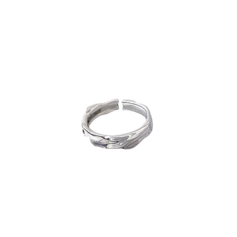 Vintage Korean Style S925 Silver Geometric Irregular Open Ring with Stackable Round Beads for Women