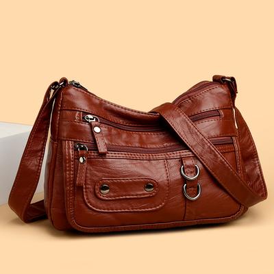 Soft Leather Lady's Bag Multi-functional Middle-aged Mother's Bag Large-capacity Single-shoulder Crossbody Bag