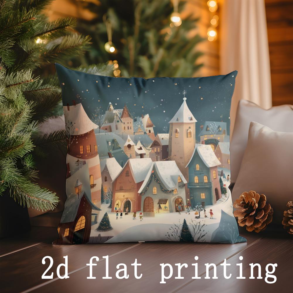 

Home Decor Cozy Christmas Scenes Printed Pillow Covers Pattern Cushion Cover Suitable for Sofa Bedroom Car Pillow Cover 40x40cm