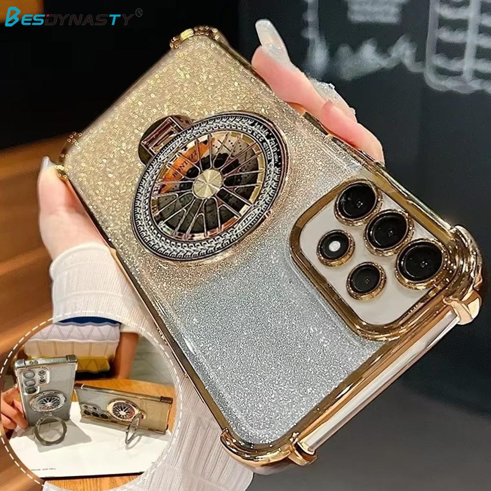 Luxusní Pokovený Otočný Gyro Držák Pouzdro Pro Samsung Galaxy A36 A55 A56 A05 A52 A32 A13 A23 A33 A53 A73 Nárazuvzdorný Kryt se Stojanem