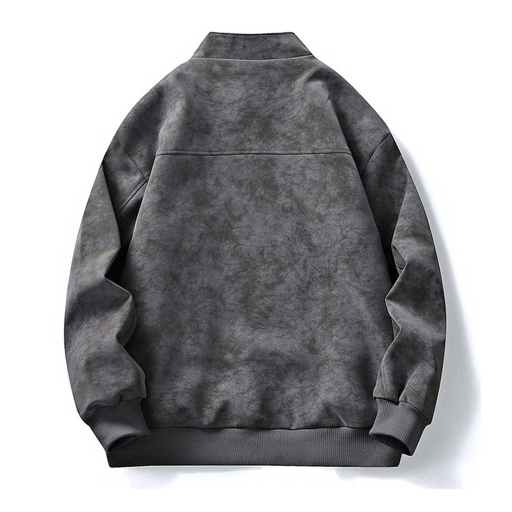 Herren Unifarbene Reißverschluss PU-Leder Stehkragen Jacke Freizeit Sport Motorradjacke