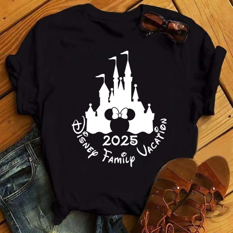 2025 Disney Trip Graphic T-shirt Kawaii Cartoon Printed T Shirt Summer Female Casual Short Sleeve Streetwear White Tops Tees