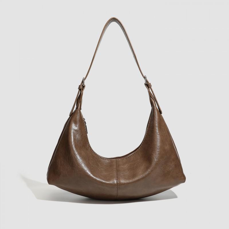 

2025 New Korean Style Retro All-matching Ins Simple Temperament Popular One-shoulder Underarm Cross-slung Dumpling Bag Trend колір світло кави