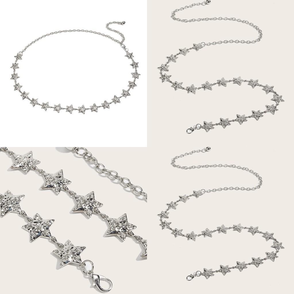Metal Chain Star Waist Belt For Dresses With Hook Closure Stylish Summer Accessory