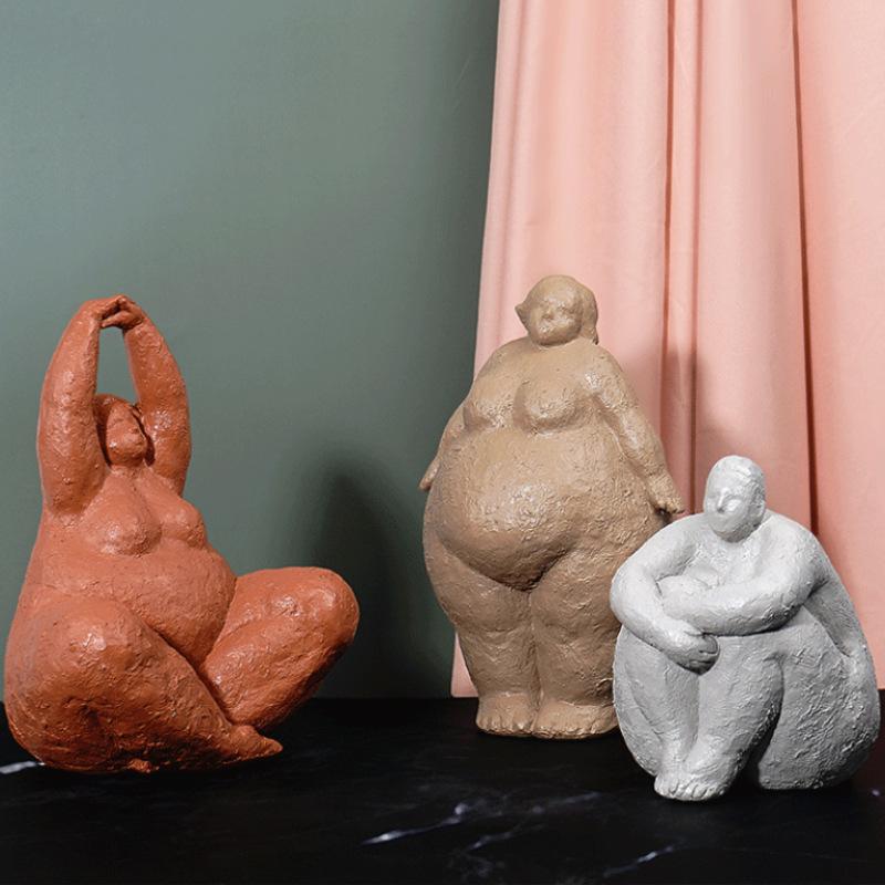 European Creative Fat Woman Yoga Ornaments Light Luxury Style Model Room Yoga Studio Resin Worker Art Character Decoration