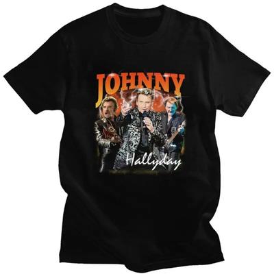 Vlastní tričko Johnny Hallyday Pánské Krátký rukáv 100% Bavlna Tričko Ležérní Francouzský zpěvák Rocková hudba Trička Módní Tričko