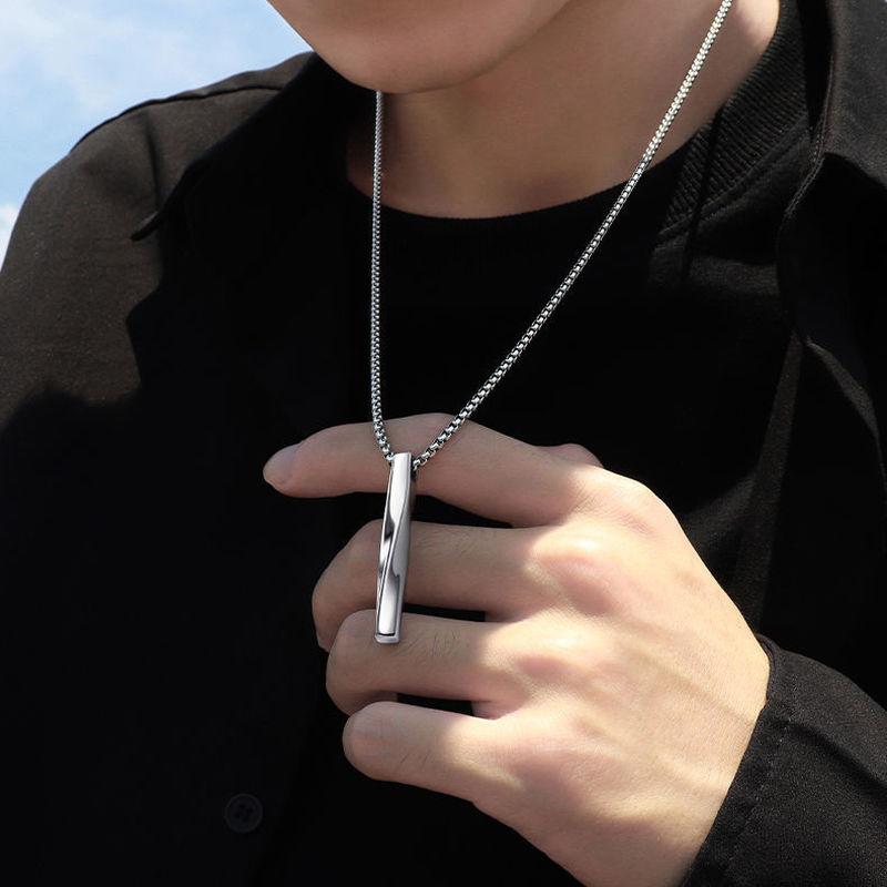Black Rectangle Pendant Necklace Men 