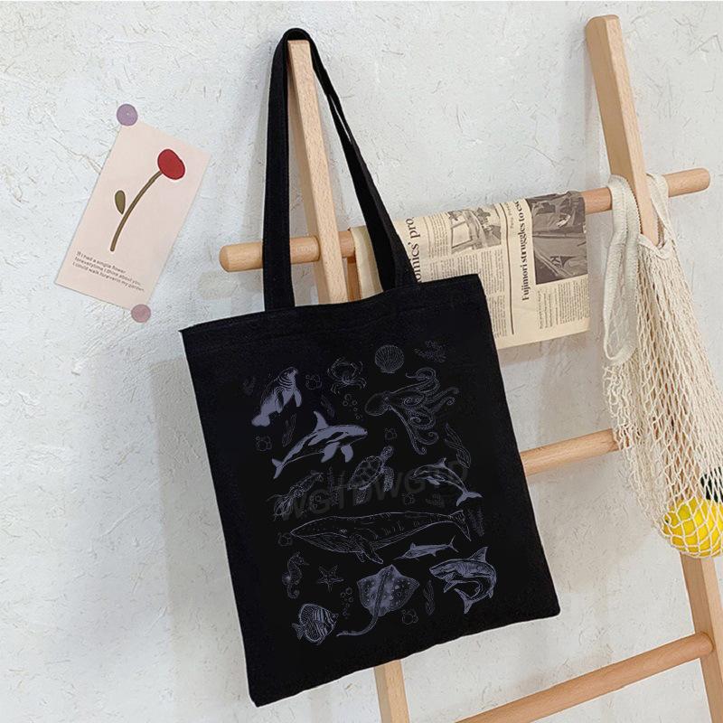 Sea Animals Sea Animals Handbag Going Out Portable Large Capacity Messenger Bag Casual Canvas Bag