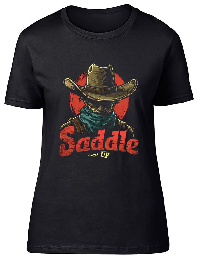 Wild West Cowboy Womens T-Shirt Saddle Up Western Ladies Gift Tee