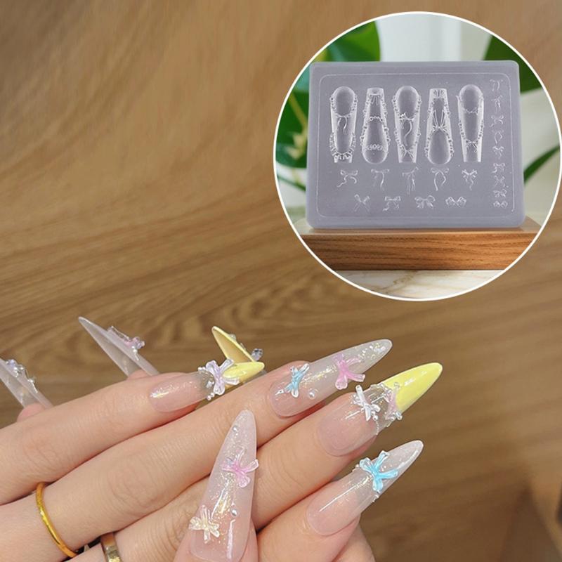 Bowknot Bead Chain Ribbon 3D Acrylic Mold Nail Art Decorations Diy Design Silicone Nail Art Mold Template For Nail Charms