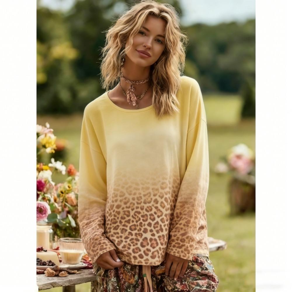 Spring Europe America Fashion Leopard Print Pullover Comfortable Women Long Sleeve T-shirt Outdoor Oversized Tees Top