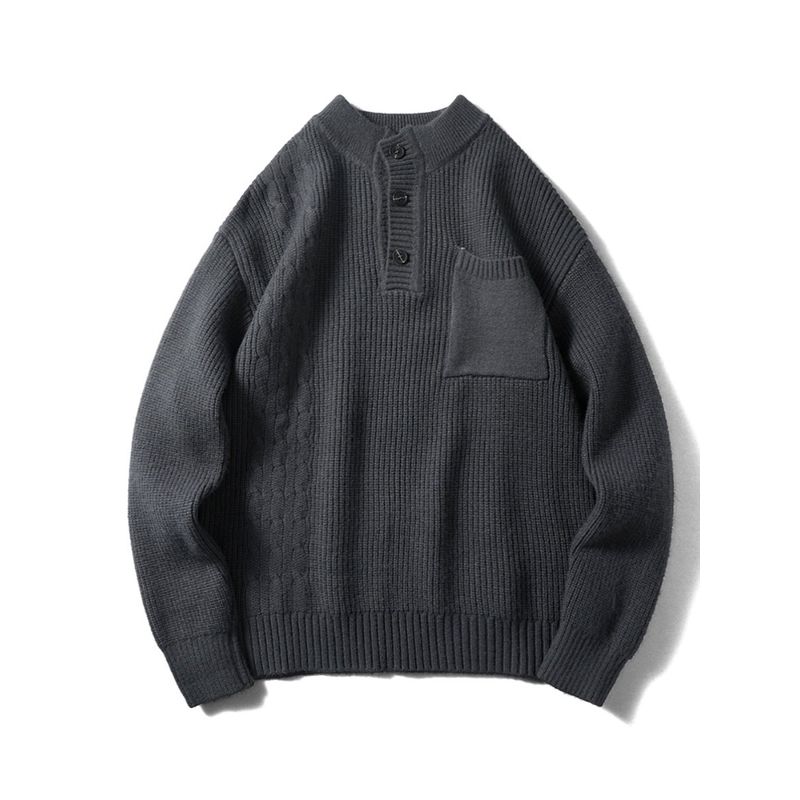 Japanese Retro Henry Collar Sweater for Men, Winter Half-High Collar Thick Knit, Export Quality, Casual Knitwear Jacket
