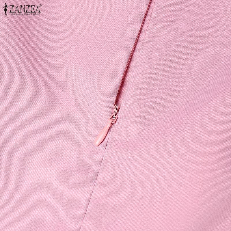 ZANZEA Women Casual Round Neck Bows Splice Half Sleeve Loose A-Line Dress