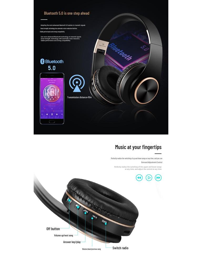 T8 Wireless Bluetooth Stereo Headset with Heavy Bass