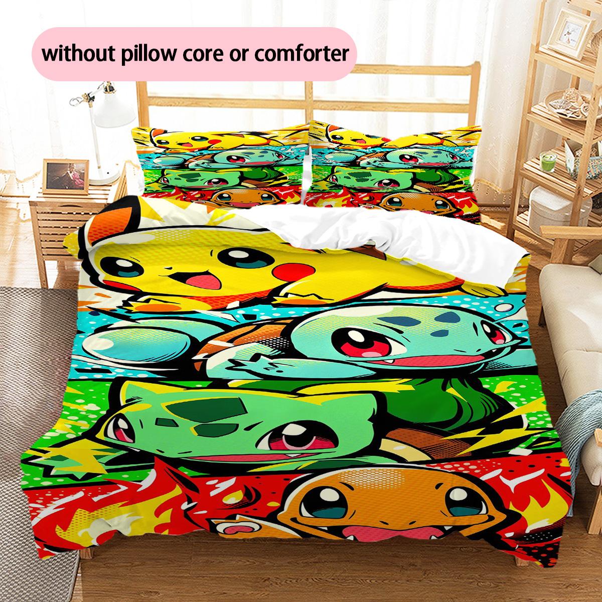 

Pokémon Pikachu Eevee Pattern Bedding Home Decoration Birthday Gift (1 * duvet cover + 2 * pillowcase, without core) 135x200cm