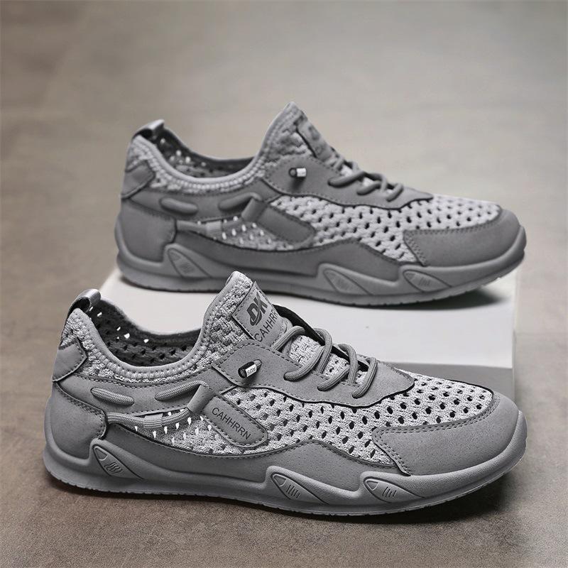 Summer New Fly-woven Large Mesh Breathable and Comfortable Outdoor Travel Shoes Free Lace-up Foot Cover Sports Low-top Trendy Men's Shoes