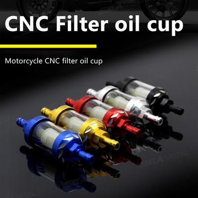 SEAMETAL 8mm CNC Aluminum Alloy Glass Gas Fuel Filter Universal Motorcycle Gas Oil Filters for Scooter Motorcycle Dirt Pit Bike