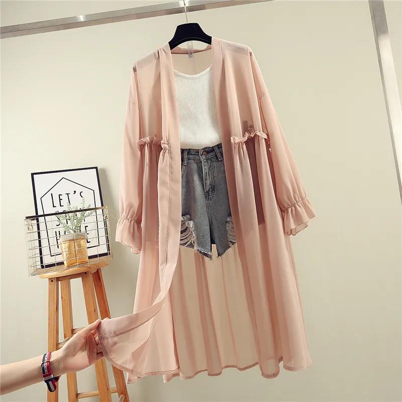 Chiffon Cardigan Women's Sun Protection Clothing Sun-Dress Mid-length Plus Size Shawl Loose Outer Thin Coat Beach