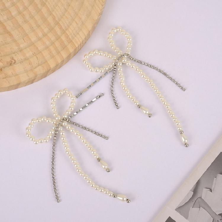 Imitation Pearls Bead Bowknot Hairpin Stylish Barrette Accessory for Women Girls