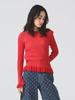 Ray Beams RIB Frill Hem Long Sleeve Knit Size Women's Sweater, Red/Free