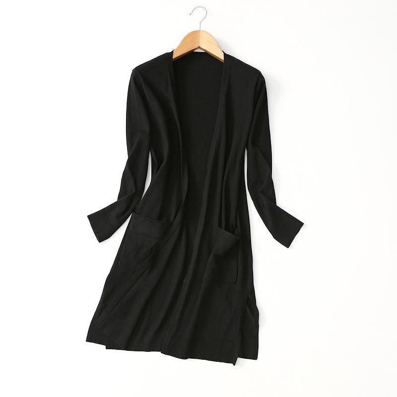 Export Export Women's Shawl Double Pocket Knitting Cardigan French Lazy Style Mid Length Long Length Drape No Pilling