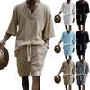 Summer Casual Shorts Set Knitted Two Piece Men's Clothing V-Neck Short Sleeve T-shirt and Shorts Streetwear Knit Outfits
