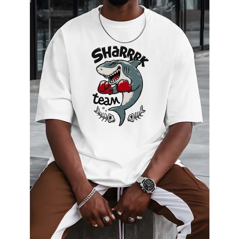 European Size Team Shark New Summer Outdoor Men's Short-sleeved T-shirt Summer Fashion Trend Top Printed Men's Bottoming Shirt
