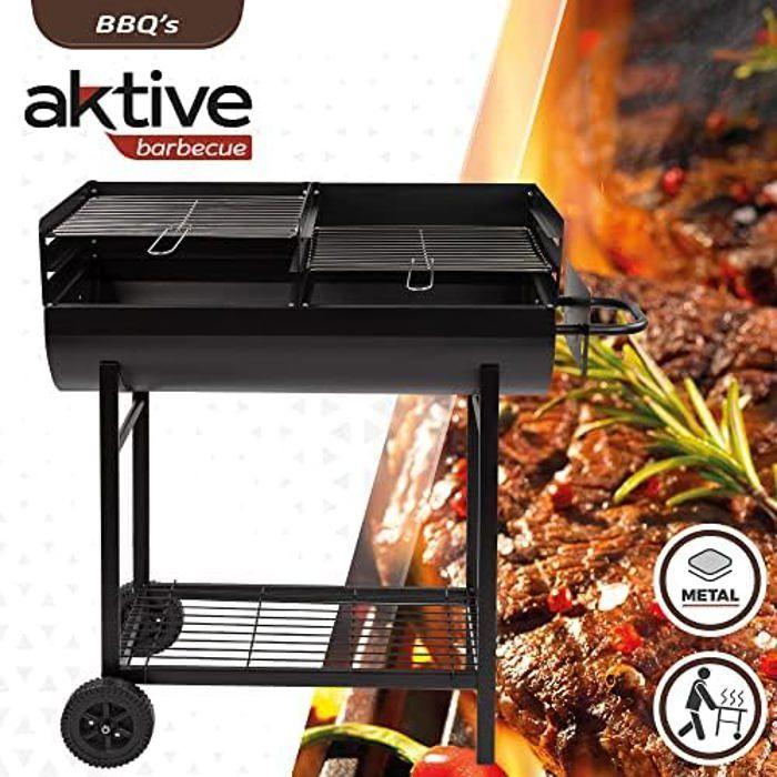 AKTIVE 52809 Charcoal and Wood Barbecue, Adjustable Height, Dimensions 97 X 42 X 96 Cm, Double Steel Grill and Fuel Tank