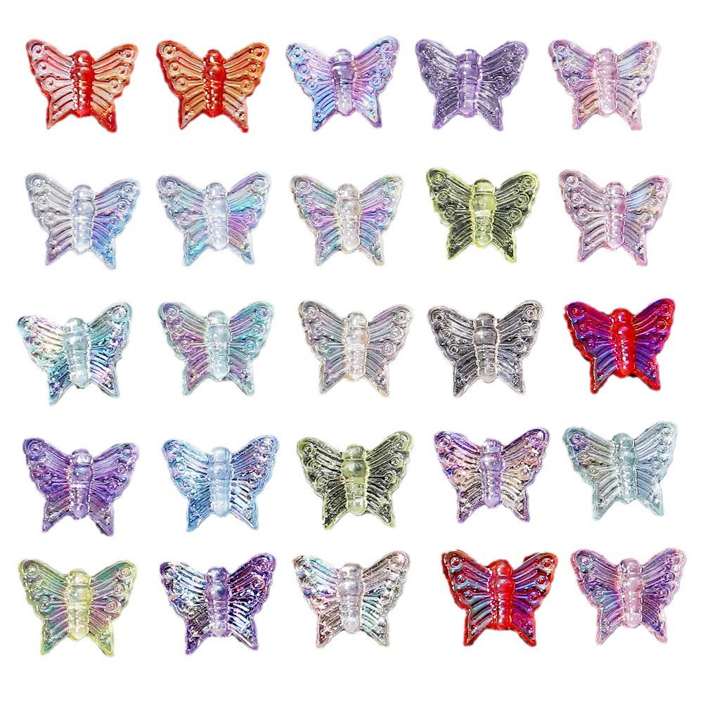 50-Pack Acrylic Colored Transparent Butterfly Beads for DIY Phone Chains
