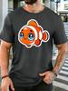 Unisex Cotton Tee Kawaii Cartoon Clownfish Sticker Graphic Short Sleeve Tshirt For Ocean Animal Lovers Daily Casual Street Top