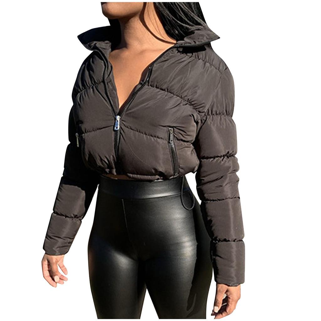 Fashion Women Solid Stand-up Collar Cardigan Down Jacket Outerwear Padded Coat