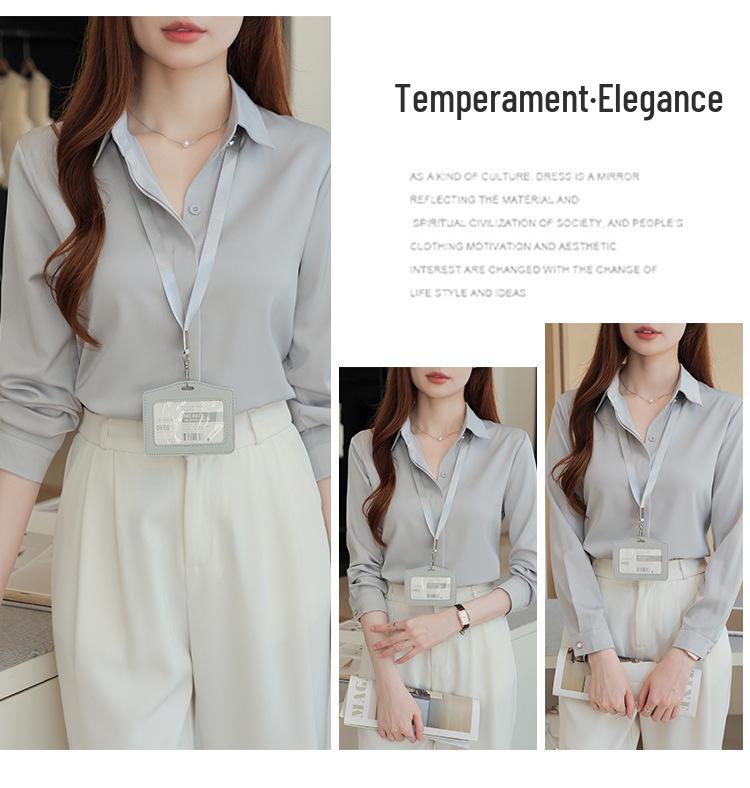 Damska biała satynowa koszula formalna z długim rękawem 2025: Odporna na zagniecenia, wysokiej klasy odzież profesjonalna na jesień/zimę do nauczania i na rozmowy kwalifikacyjne