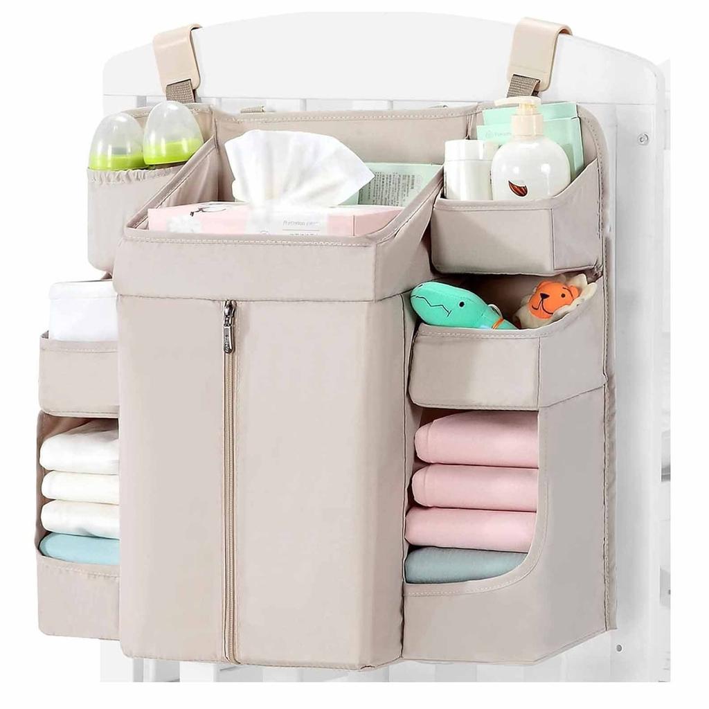 Modern Baby Bed Storage Bag Multiple Pocket Design Adjustable Straps Soft Fabric Organizers A2UB