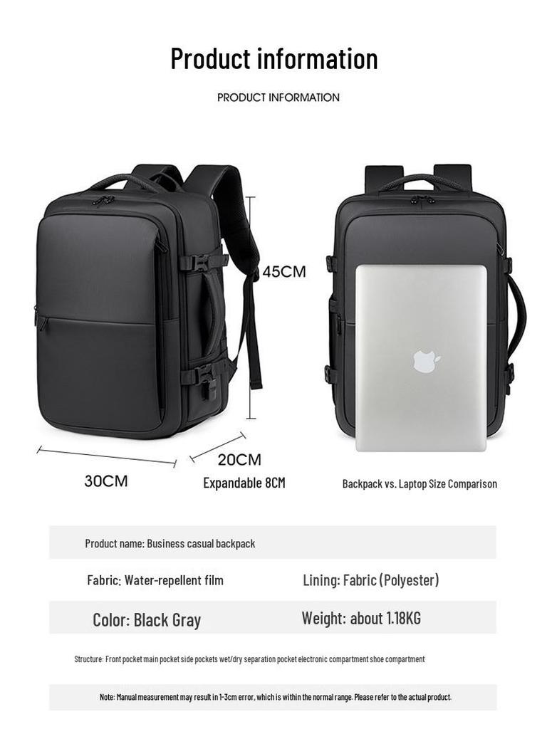 Men's Water-Resistant Business Travel Multifunctional Backpack
