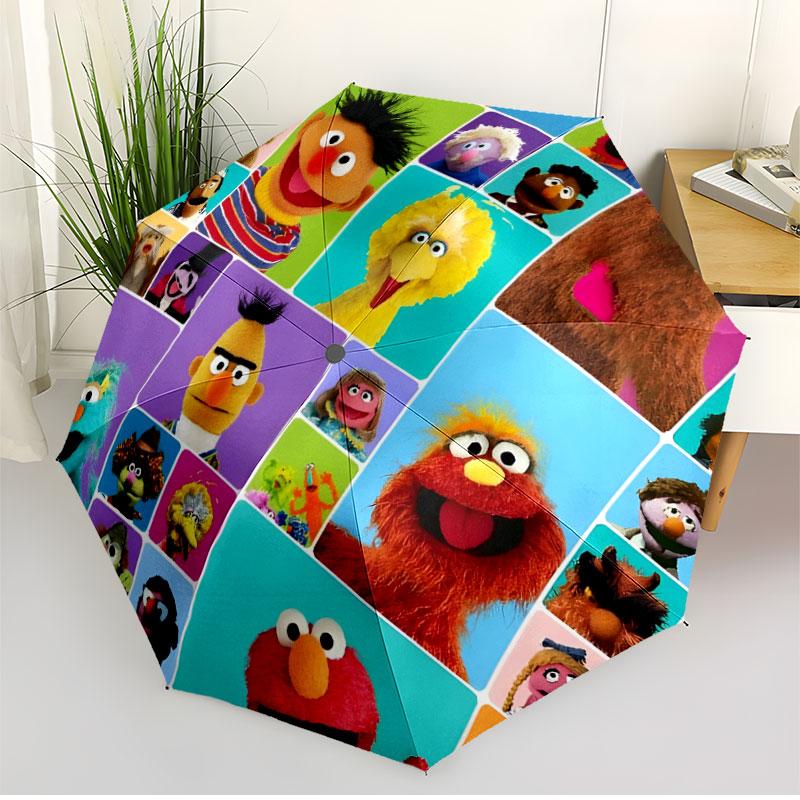 Sesame Street Print Automatic Open Close Umbrella, Portable Foldable Umbrella, for Outdoor Commute Camping Trip, Ideal Birthday Gift