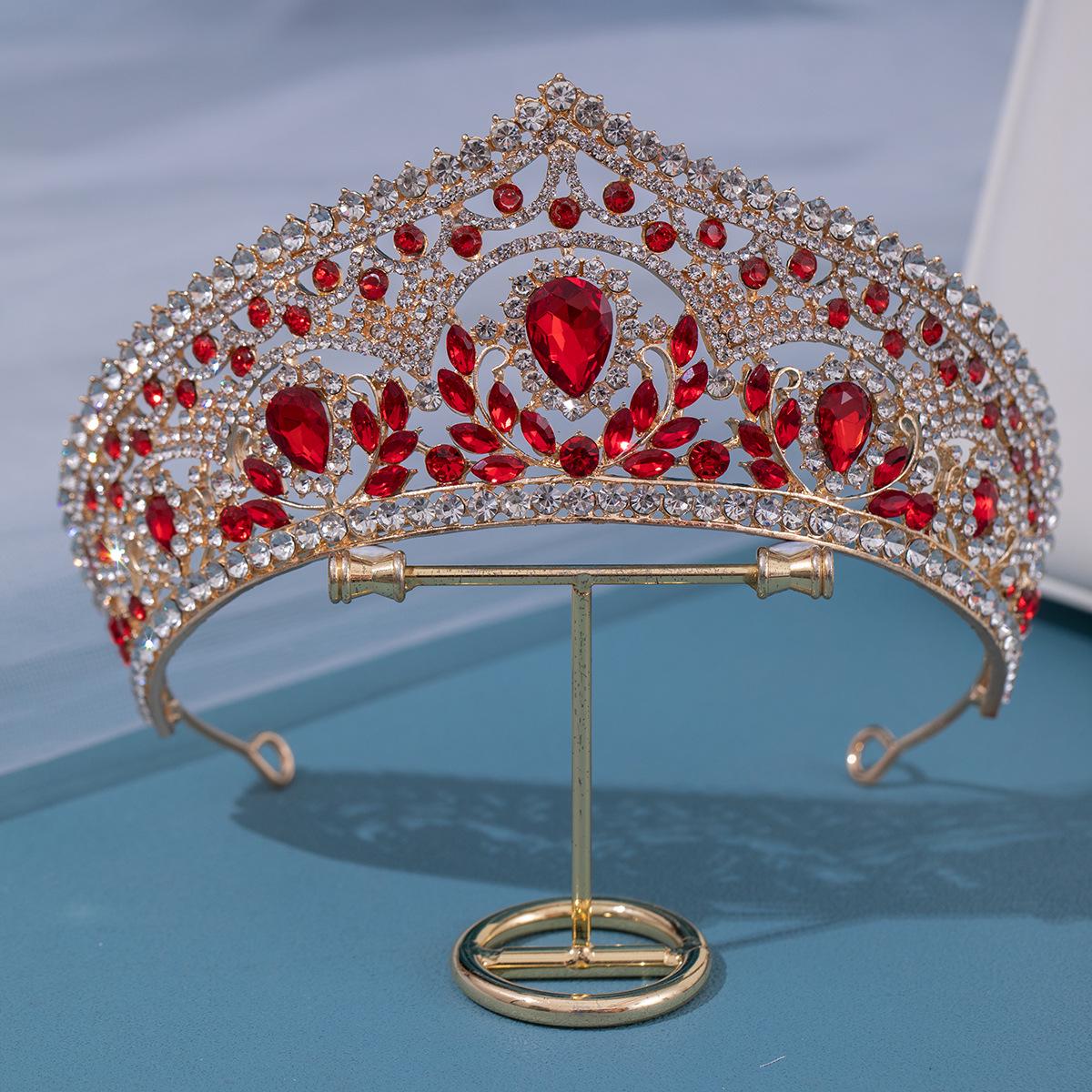 

Европейские и американские свадебные аксессуары для волос в виде короны - красный свадебный головной убор для женщин
