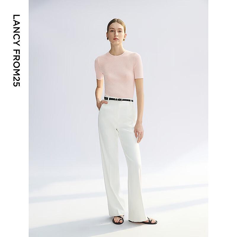 Langzi Triacetate Round Neck Knit Short Sleeve Top