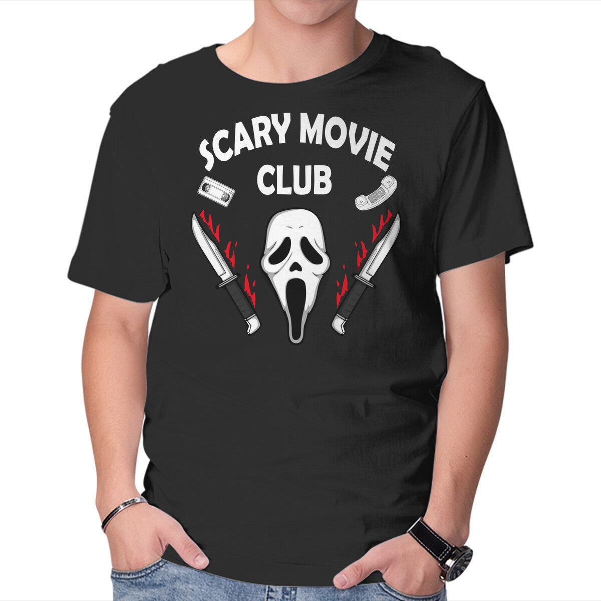 Unisex Crew Neck T-Shirt Scary Movie Club Graphic Short Sleeve Casual Tee XXXXL