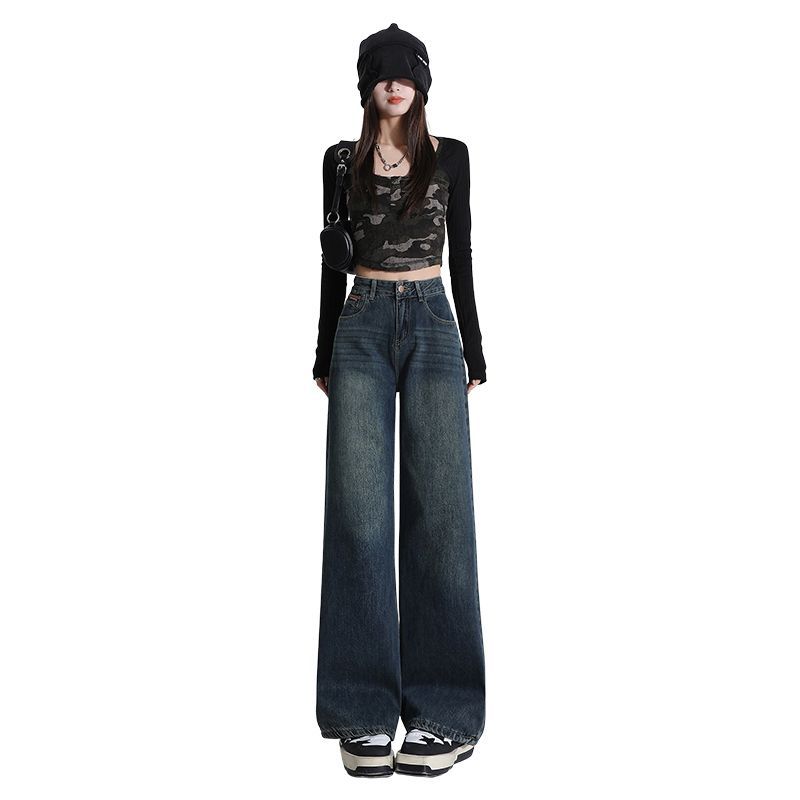 Spring Autumn High Waist Fashion Design Relaxed Straight Wide Leg Denim Pants For Ladies Casual Pants Oversize Denim Trousers
